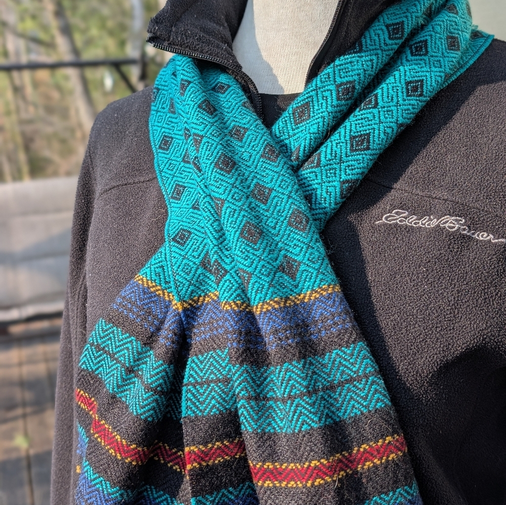 Beautiful Teal And Black Woven Scarf